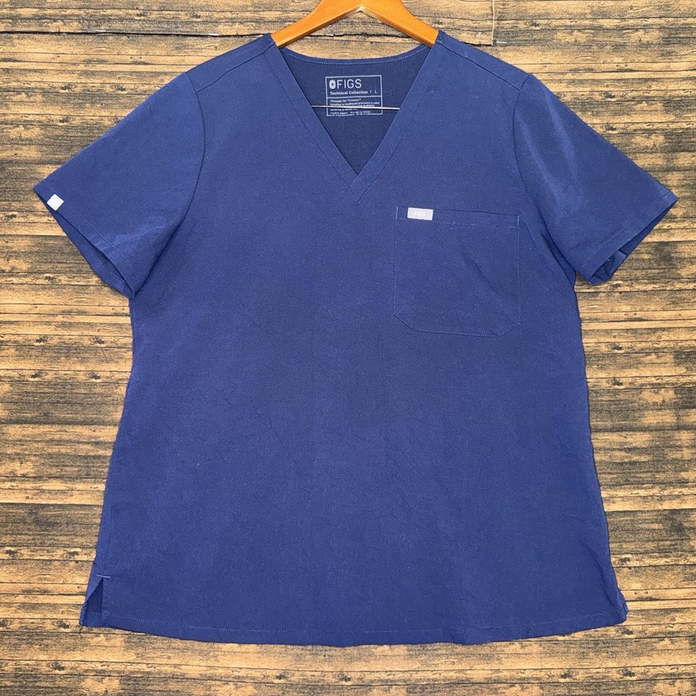 FIGS Technical Collection Women's Large Blue V-Neck Short Sleeve Scrub Top